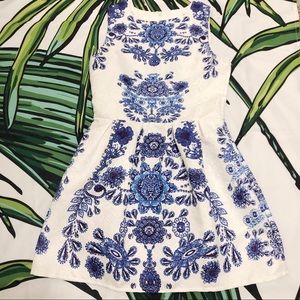 SHEIN Blue and White Print A-Line Party Dress